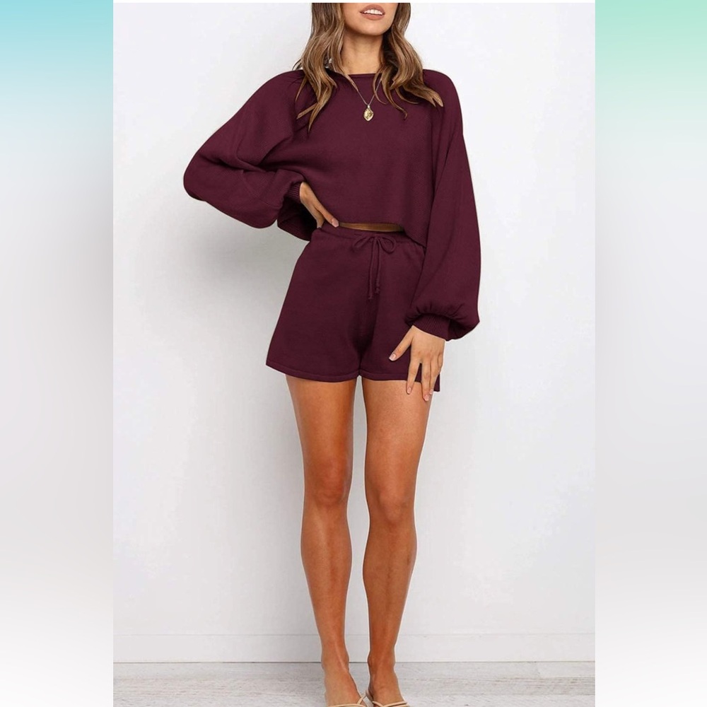 Women's Burgundy Shorts and Sweater Pullover Set